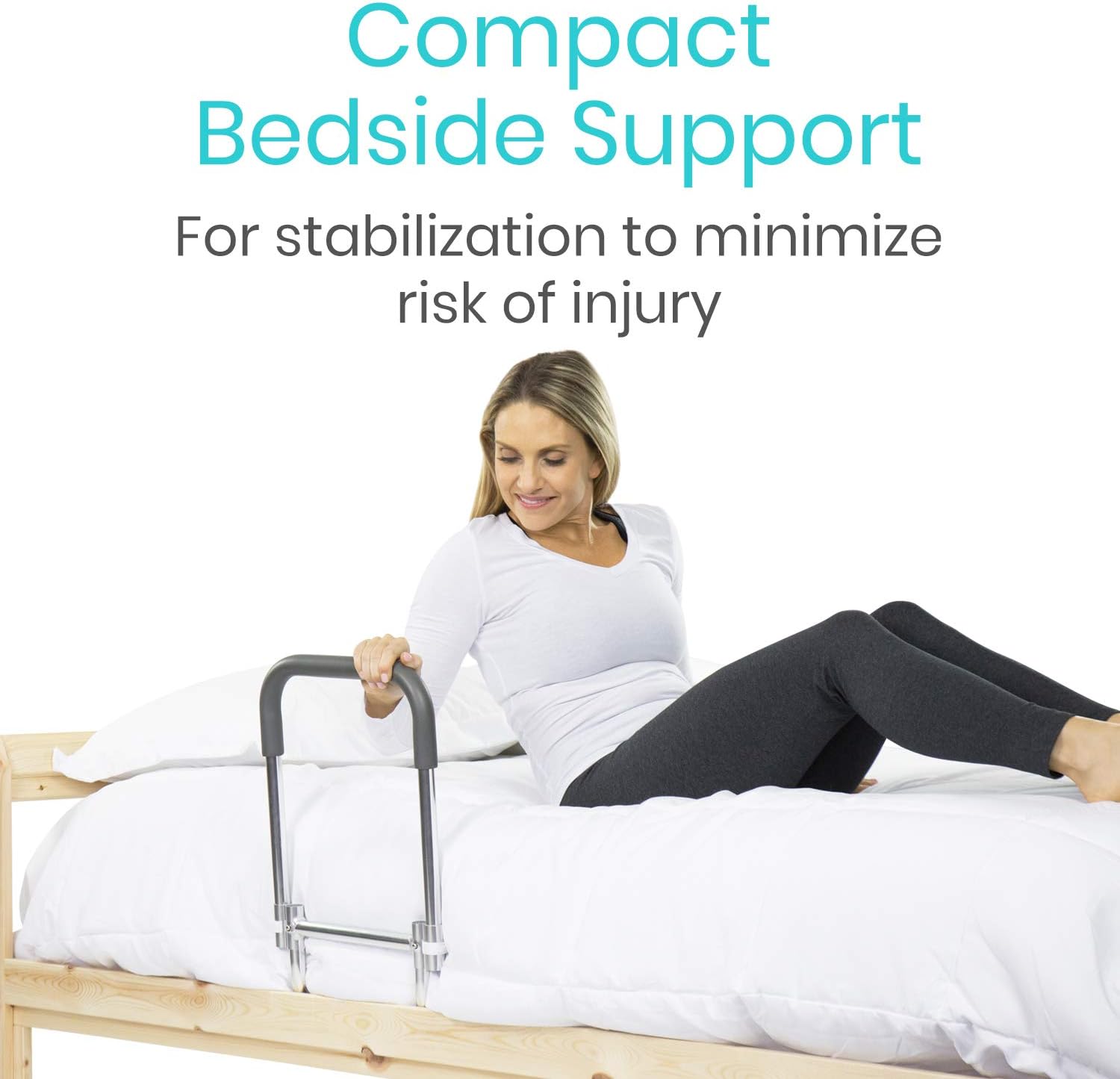 Vive Bed Rail - Compact Assist Railing for Elderly Seniors, Handicap, Kids - Standing Bar Handle with Fall Prevention Guard - Adjustable Bedrail Cane fits King, Queen, Full, Twin - Stability Grab Bar