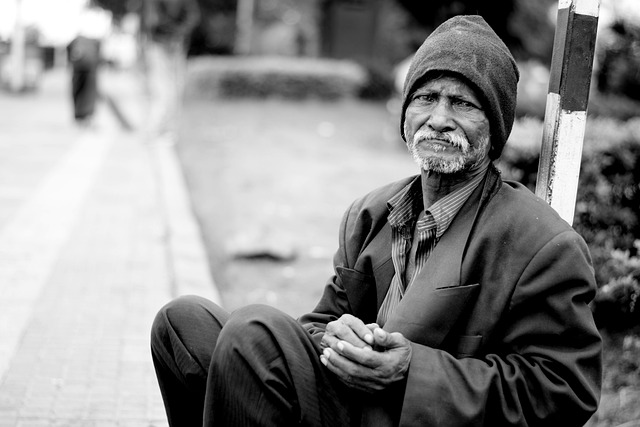 old man, homeless, monochrome