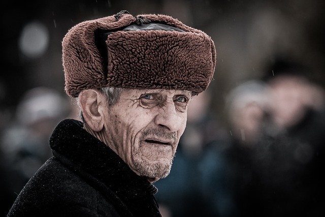 old man, ushanka, russian