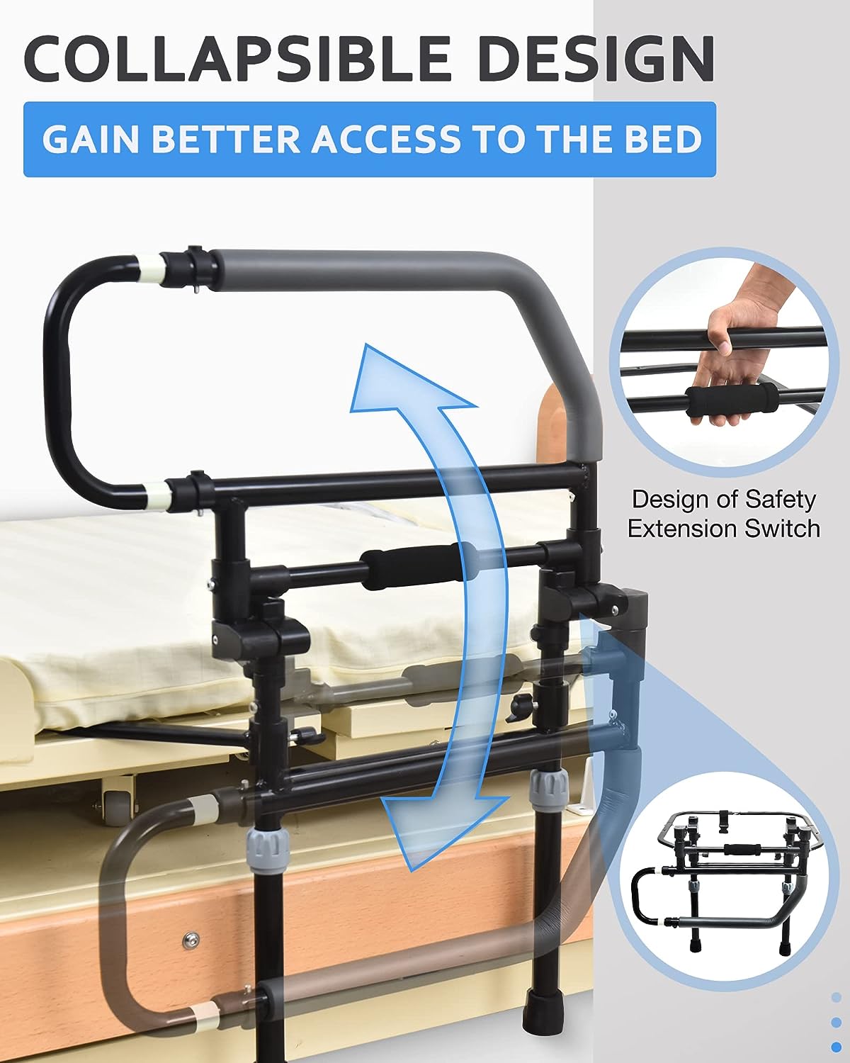 Sangohe Bed Rail for Elderly - Heavy Duty Bed Rail - Bed Rail for Elderly People Falling Out of Bed - Foldable Bed Assist Handle - Bed Rail for Senior, 504E